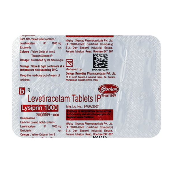 Lysiprin Levetiracetam 1000mg Tablet Rizochem Pharmaceuticals