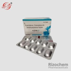 Acecofine SP Tablet: A premium pharmaceutical product from India for effective pain relief and inflammation reduction.