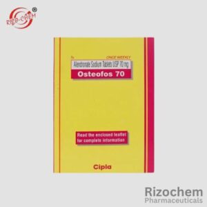 Alendronic Acid 70mg Osteofos Tablet - used to treat and prevent osteoporosis. Packaging of 10 tablets per blister pack, manufactured by [Company Name].